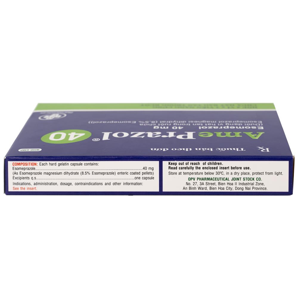 Thuốc AmePrazol 40mg OPV điều trị bệnh trào ngược dạ dày, thực quản (2 vỉ x 7 viên)