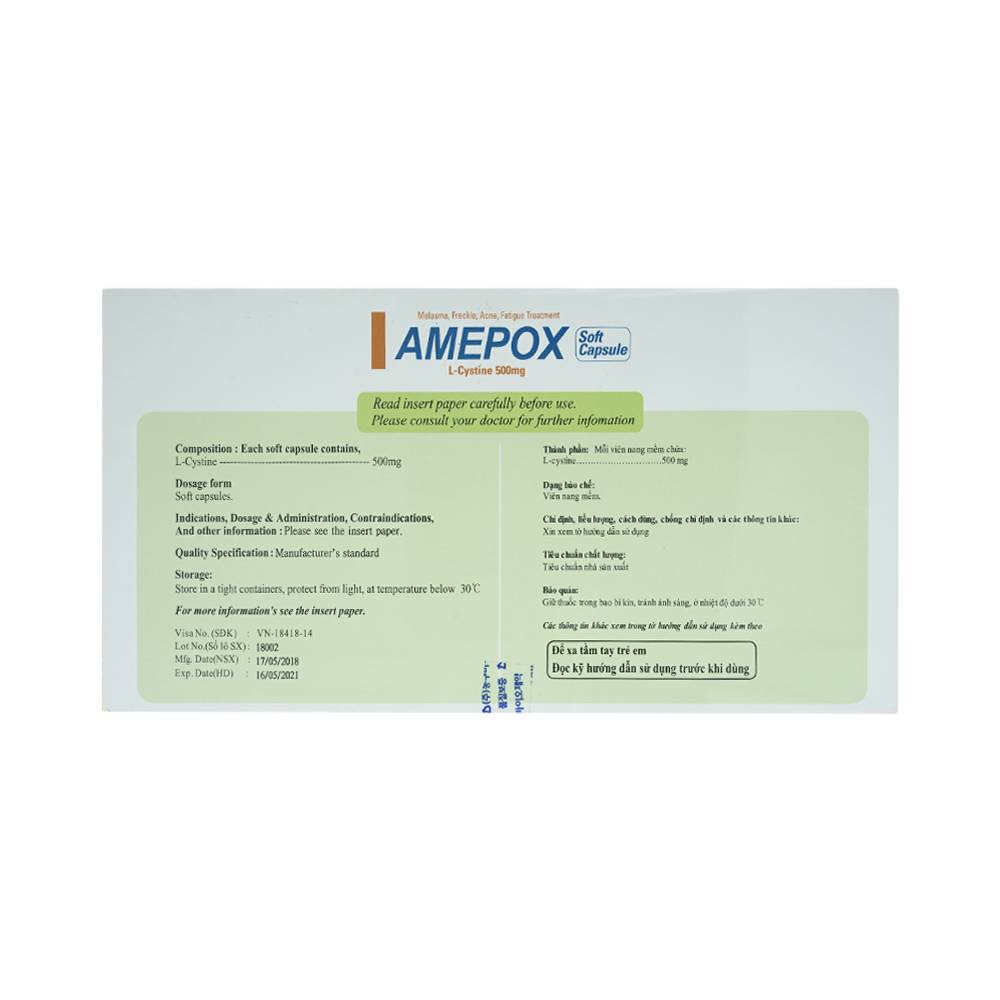 Thuốc Amepox 500mg DongKoo điều trị sạm da do tàn nhang, nám da (20 vỉ x 5 viên)