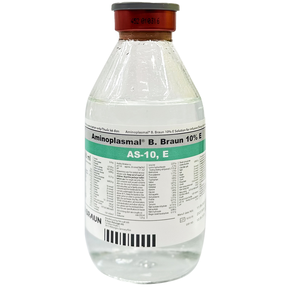Dung dịch truyền tĩnh mạch Aminoplasmal 10% B.Braun cung cấp amino acid (250ml)