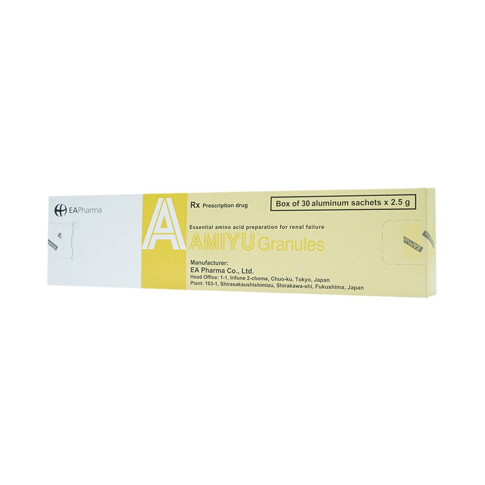 Thuốc bột Amiyu Granules 2.5g EA Pharma cung cấp các acid amin trong suy thận mạn tính (30 gói x 2,5g)