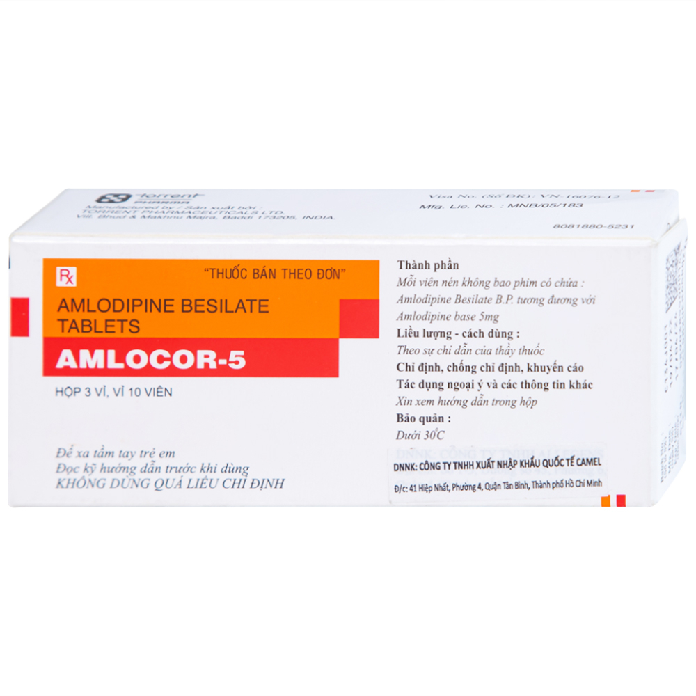 Thuốc Amlocor-5 Torrent điều trị tăng huyết áp, đau thắt ngực (3 vỉ x 10 viên)