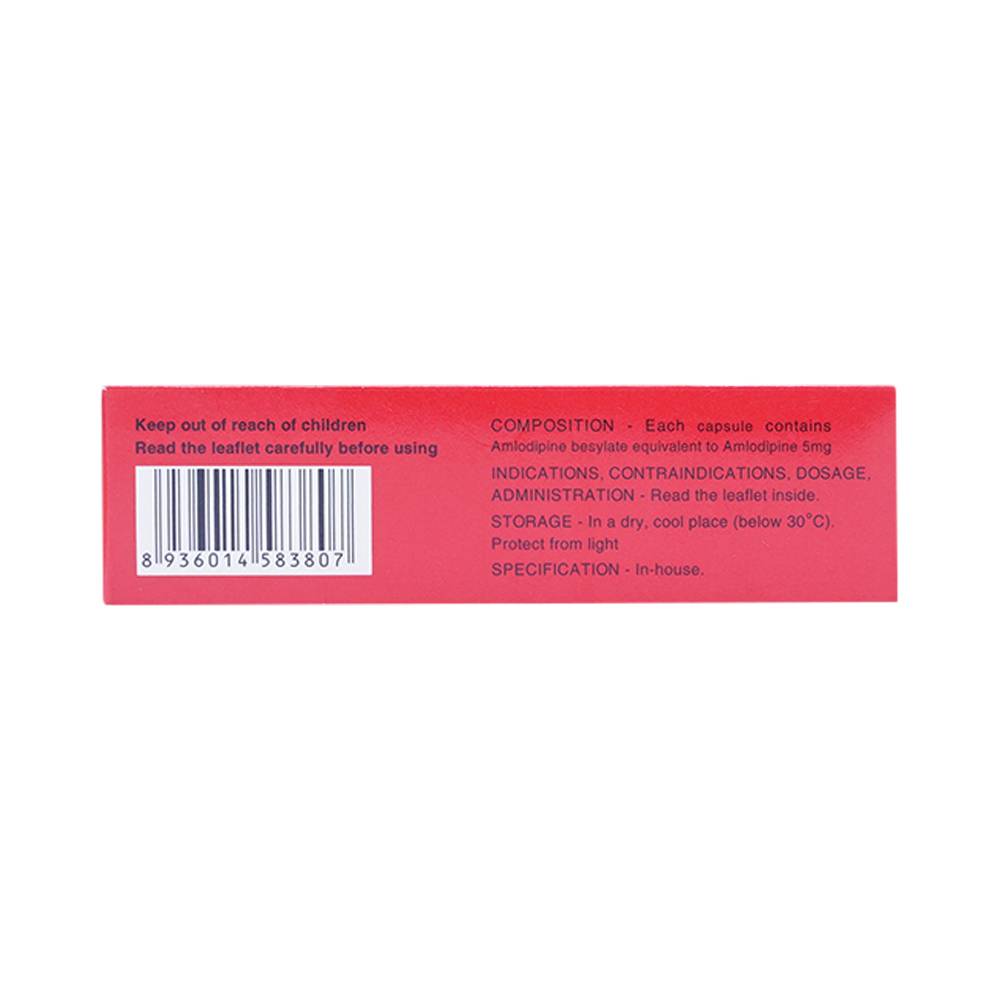 Thuốc Amlodipin PMP 5mg Pymepharco điều trị tăng huyết áp, đau thắt ngực (3 vỉ x 10 viên)