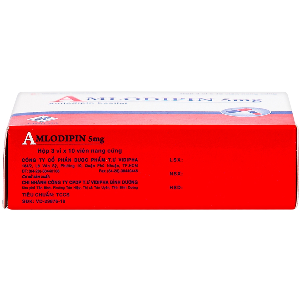 Thuốc Amlodipin 5mg Vidipha điều trị tăng huyết áp, đau thắt ngực (3 vỉ x 10 viên)