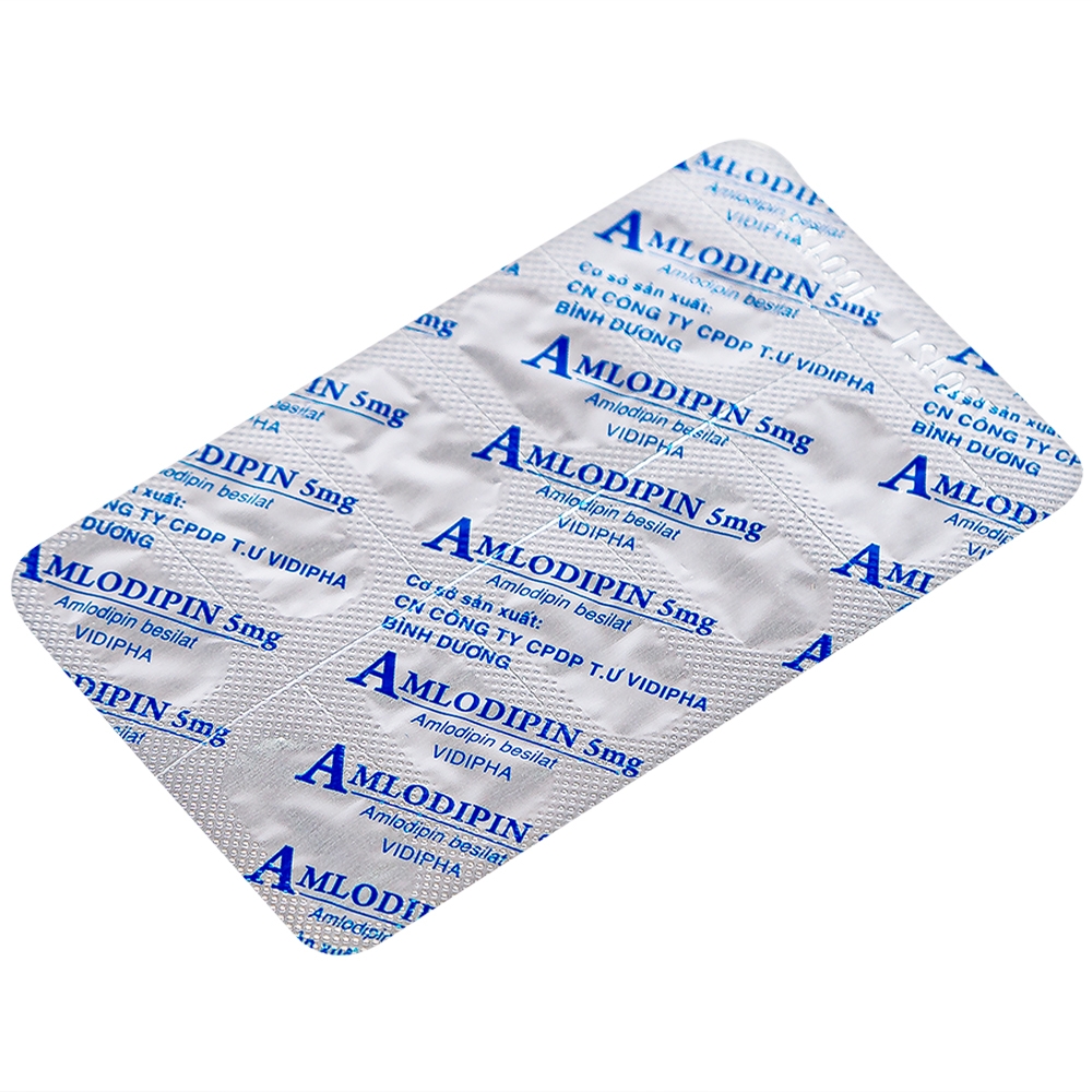 Thuốc Amlodipin 5mg Vidipha điều trị tăng huyết áp, đau thắt ngực (3 vỉ x 10 viên)