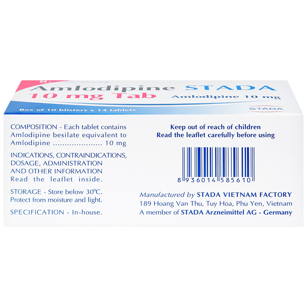 Thuốc Amlodipine Stada 10mg Tab điều trị tăng huyết áp, đau thắt ngực (10 vỉ x 14 viên)