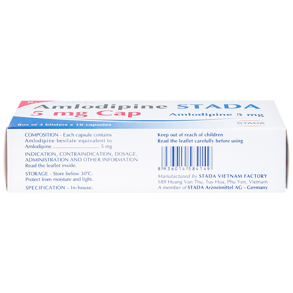 Thuốc Amlodipine Stada 5mg Cap điều trị tăng huyết áp, đau thắt ngực (3 vỉ x 10 viên)