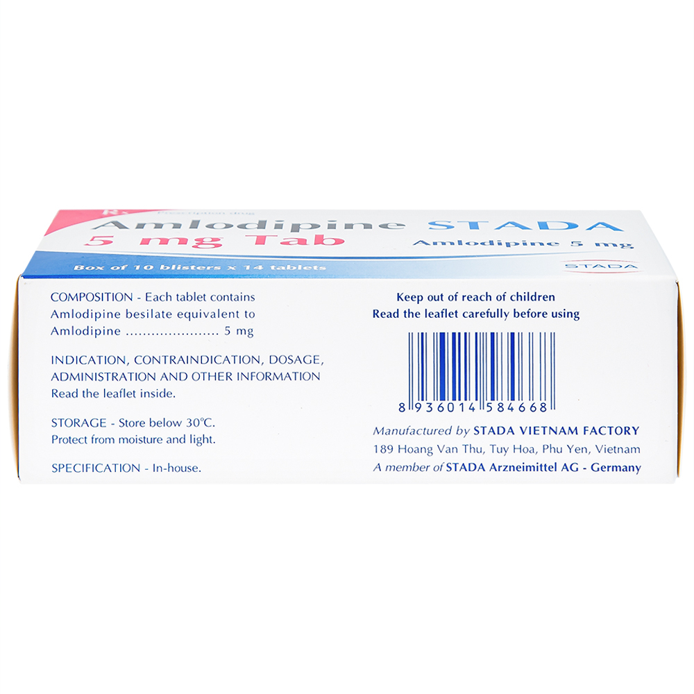 Thuốc Amlodipine Stada 5mg Tab điều trị tăng huyết áp, đau thắt ngực (10 vỉ x 14 viên)
