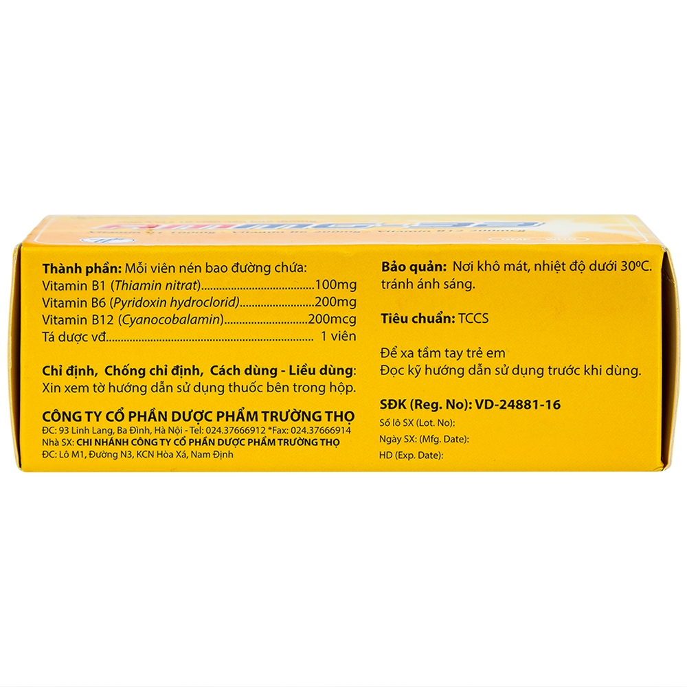 Thuốc Ammg-3B Trường Thọ điều trị bệnh lý thần kinh do thiếu vitamin B1, B6, B12 (5 vỉ x 10 viên)