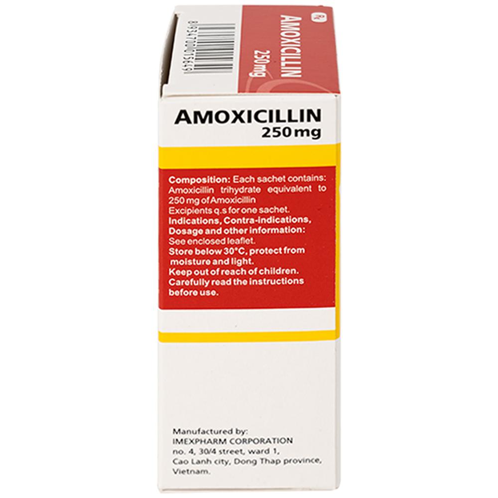 Hỗn dịch uống Amoxicillin 250mg Imexpharm điều trị nhiễm khuẩn đường hô hấp, đường mật, đường tiêu hóa (12 gói)