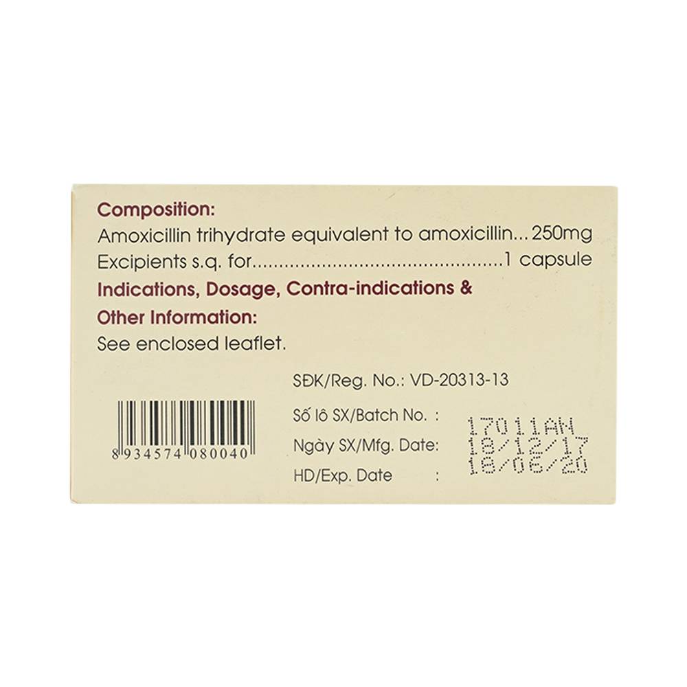 Thuốc Amoxicillin 250mg Mekophar điều trị nhiễm khuẩn (10 vỉ x 10 viên)