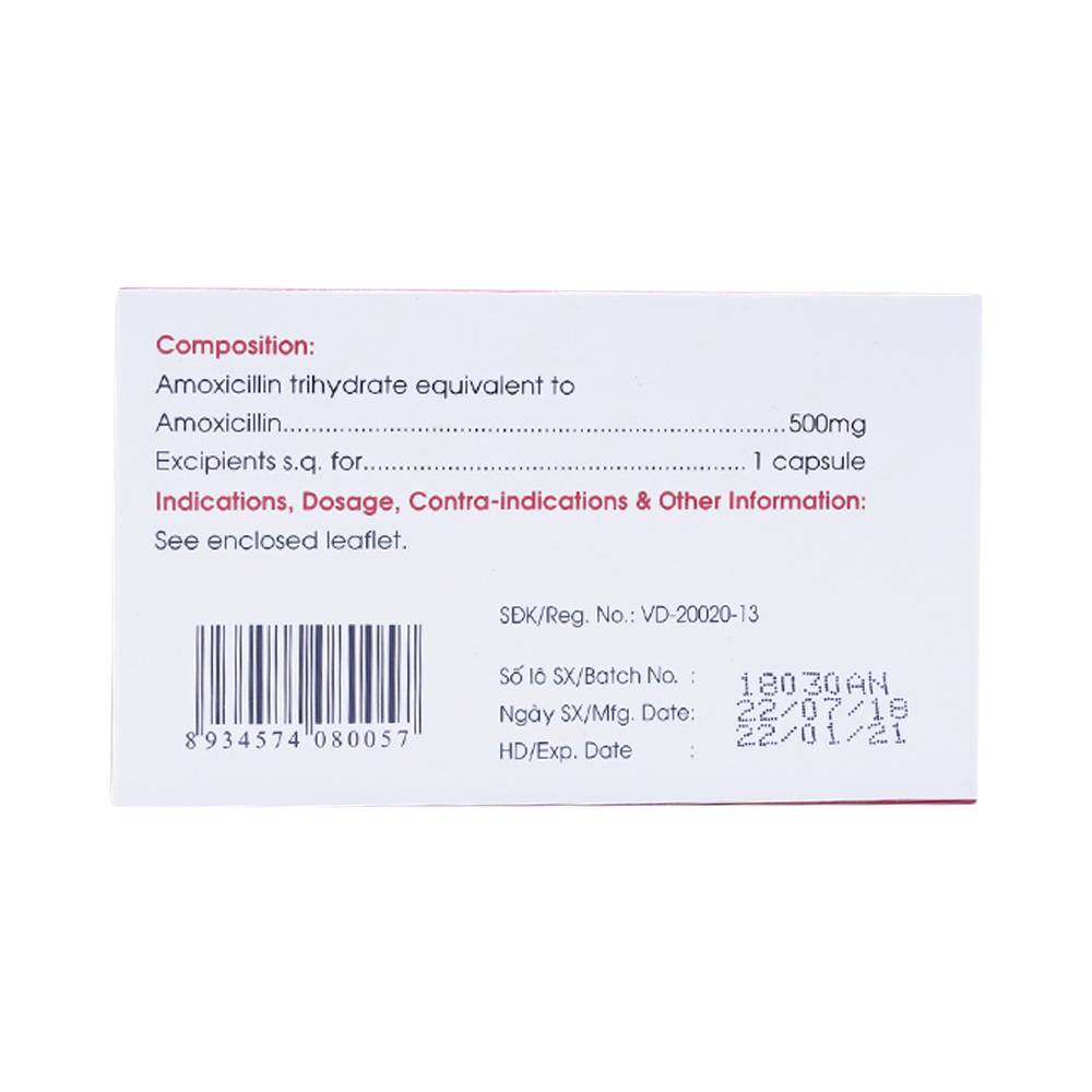 Thuốc Amoxicillin 500mg Mekophar điều trị nhiễm khuẩn (10 vỉ x 10 viên)