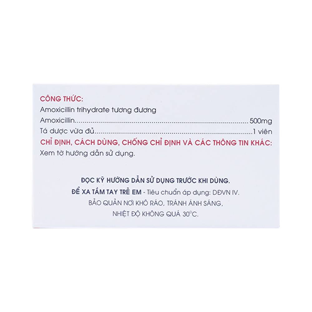Thuốc Amoxicillin 500mg Mekophar điều trị nhiễm khuẩn (10 vỉ x 10 viên)