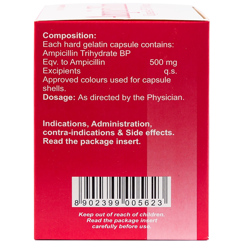 Thuốc Ampicillin Capsules BP 500mg Brawn điều trị nhiễm khuẩn (10 vỉ x 10 viên)