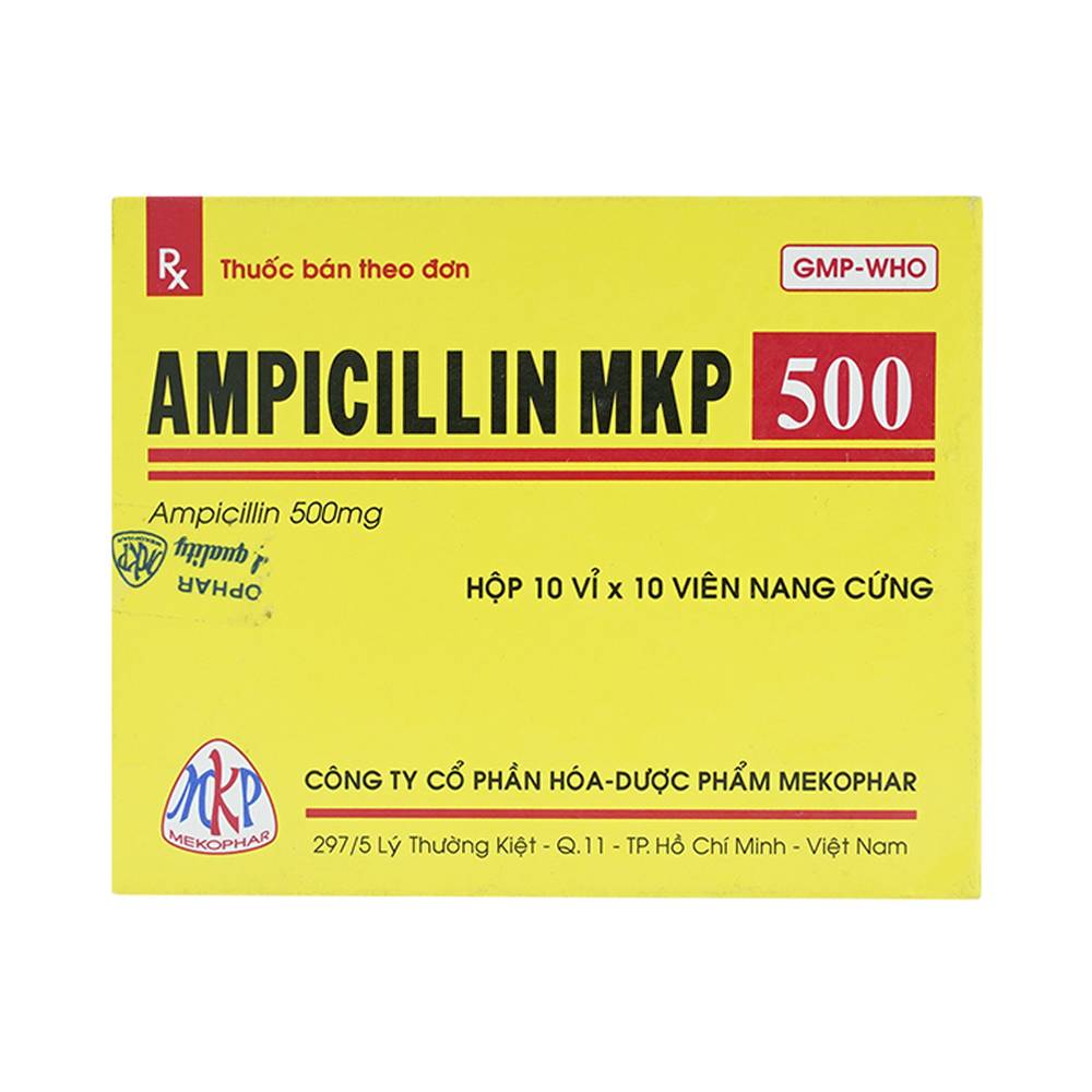 Thuốc Ampicillin MKP 500 Mekophar điều trị nhiễm khuẩn (10 vỉ x 10 viên)