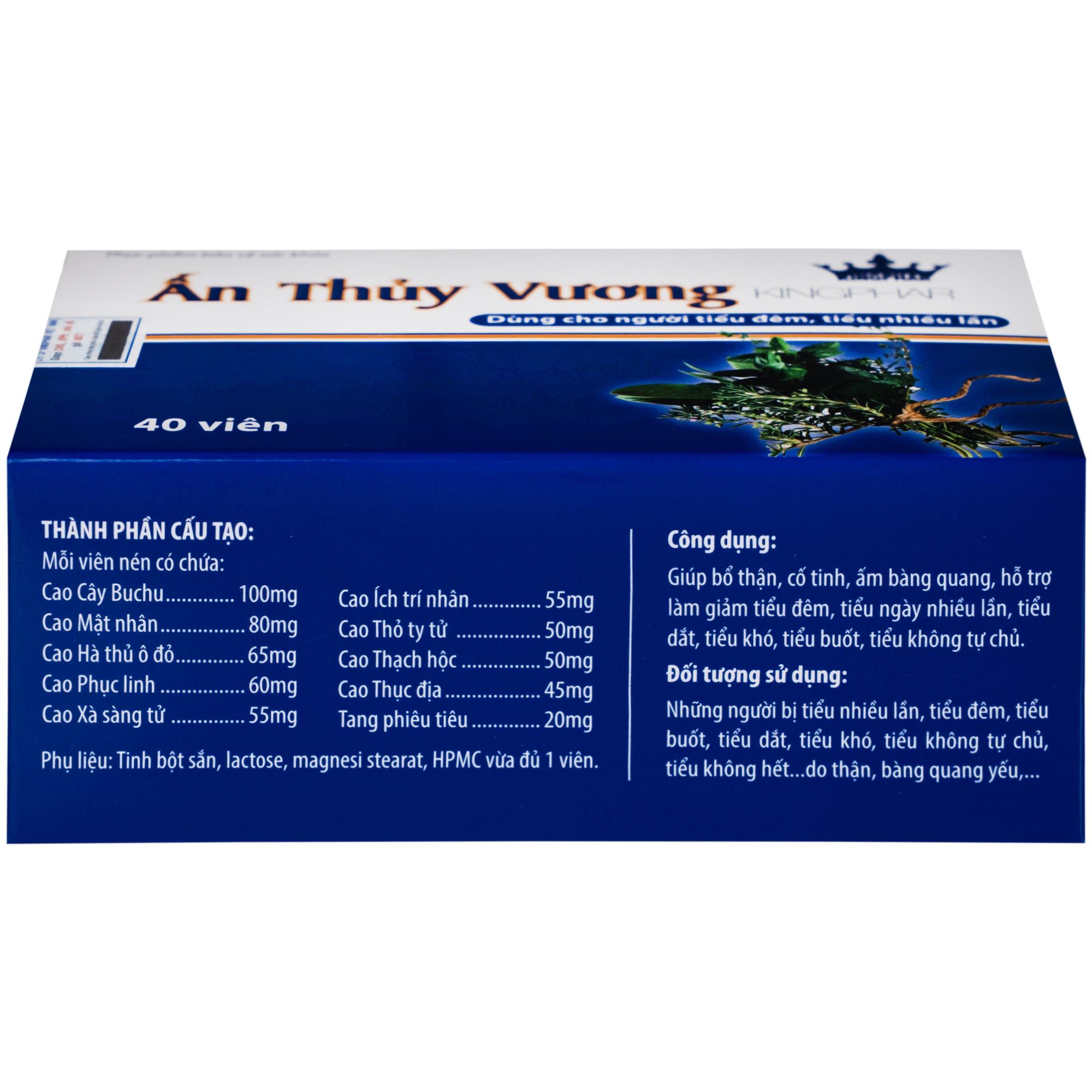 Viên uống giúp bổ thận, giảm tiêu đêm tiểu ngày nhiều lần Ấn Thủy Vương Kingphar (4 vỉ x 10 viên)
