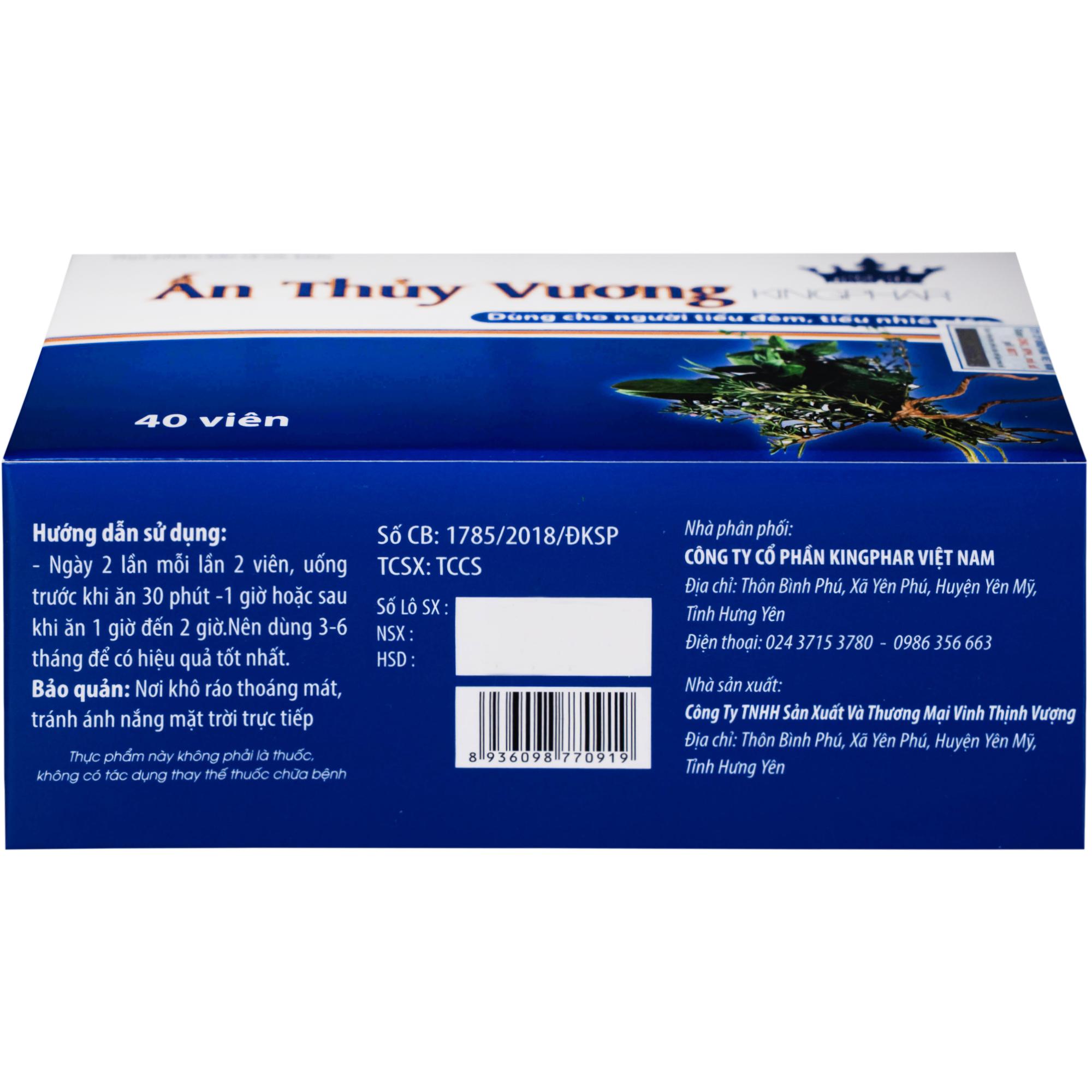 Viên uống giúp bổ thận, giảm tiêu đêm tiểu ngày nhiều lần Ấn Thủy Vương Kingphar (4 vỉ x 10 viên)