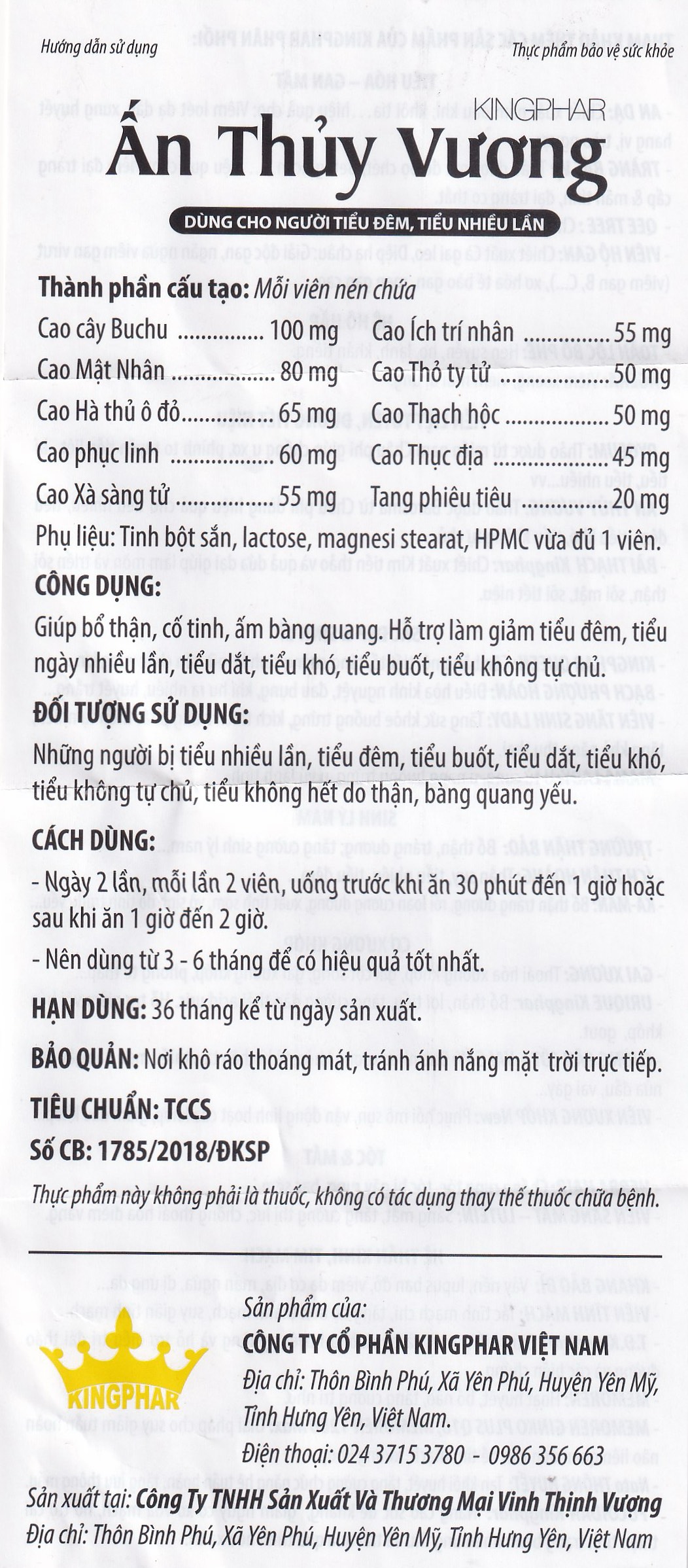 Viên uống giúp bổ thận, giảm tiêu đêm tiểu ngày nhiều lần Ấn Thủy Vương Kingphar (4 vỉ x 10 viên)
