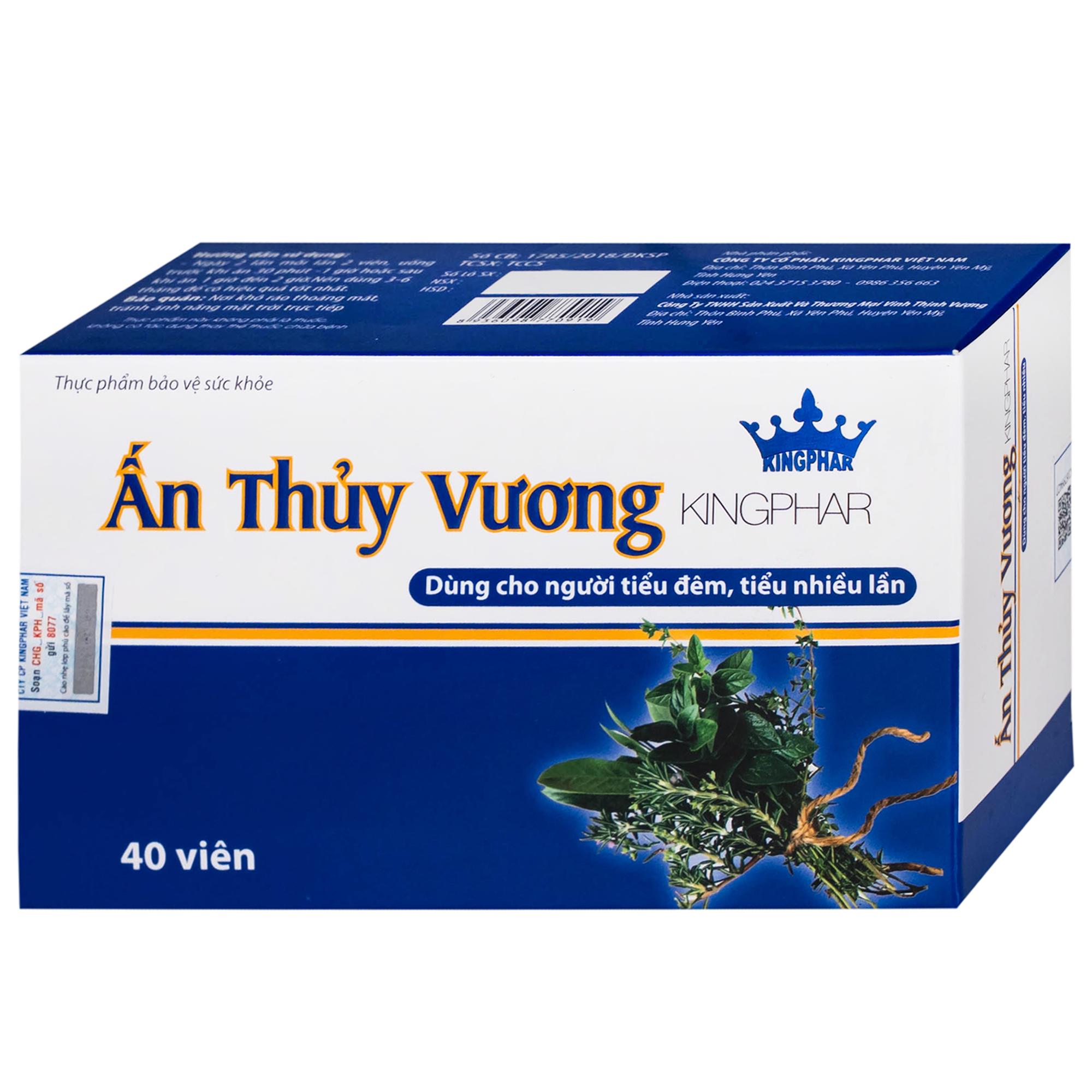 Viên uống giúp bổ thận, giảm tiêu đêm tiểu ngày nhiều lần Ấn Thủy Vương Kingphar (4 vỉ x 10 viên)