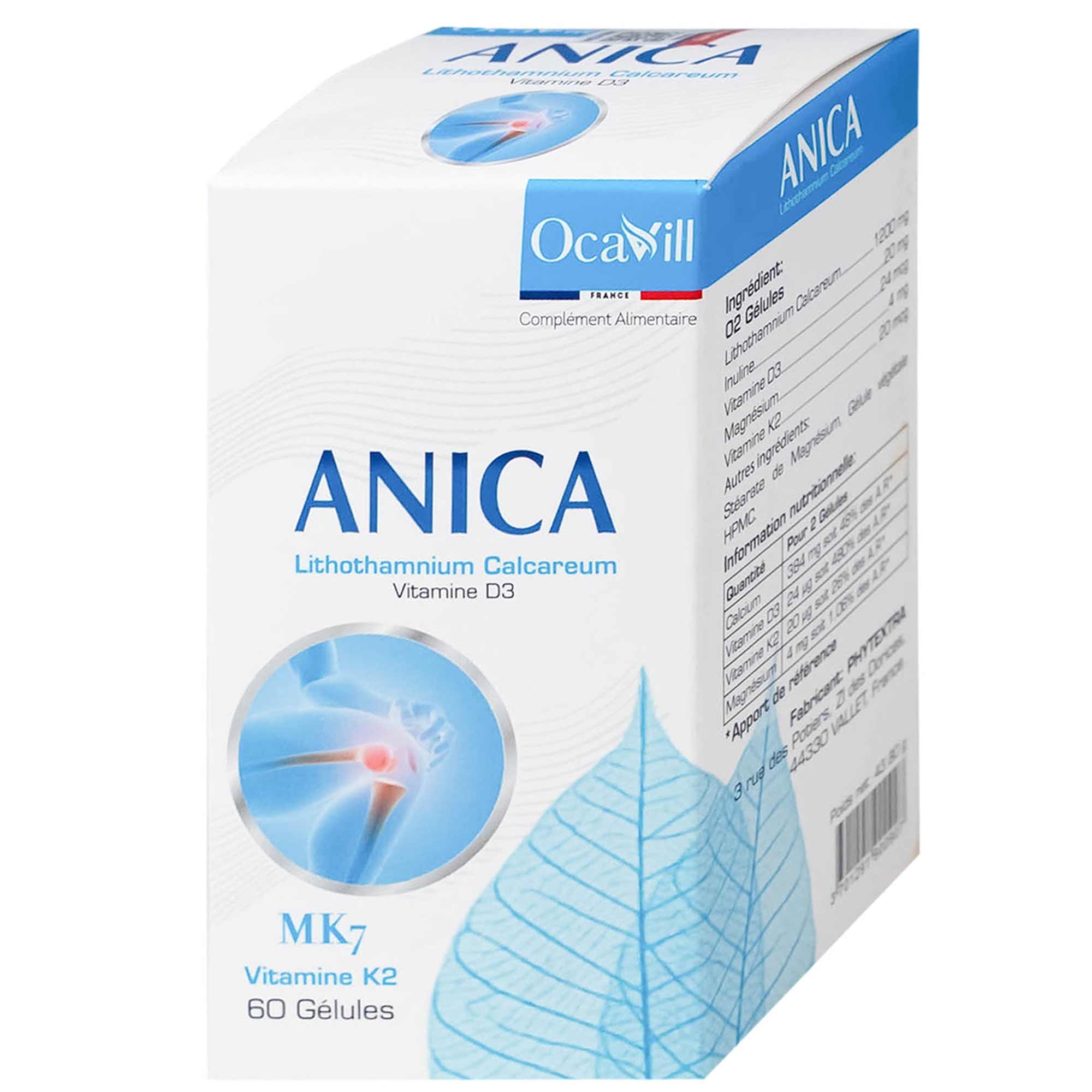 Viên uống bổ sung Canxi và Vitamin D3, K2, giúp xương răng chắc khỏe Anica Ocavill (60 viên)