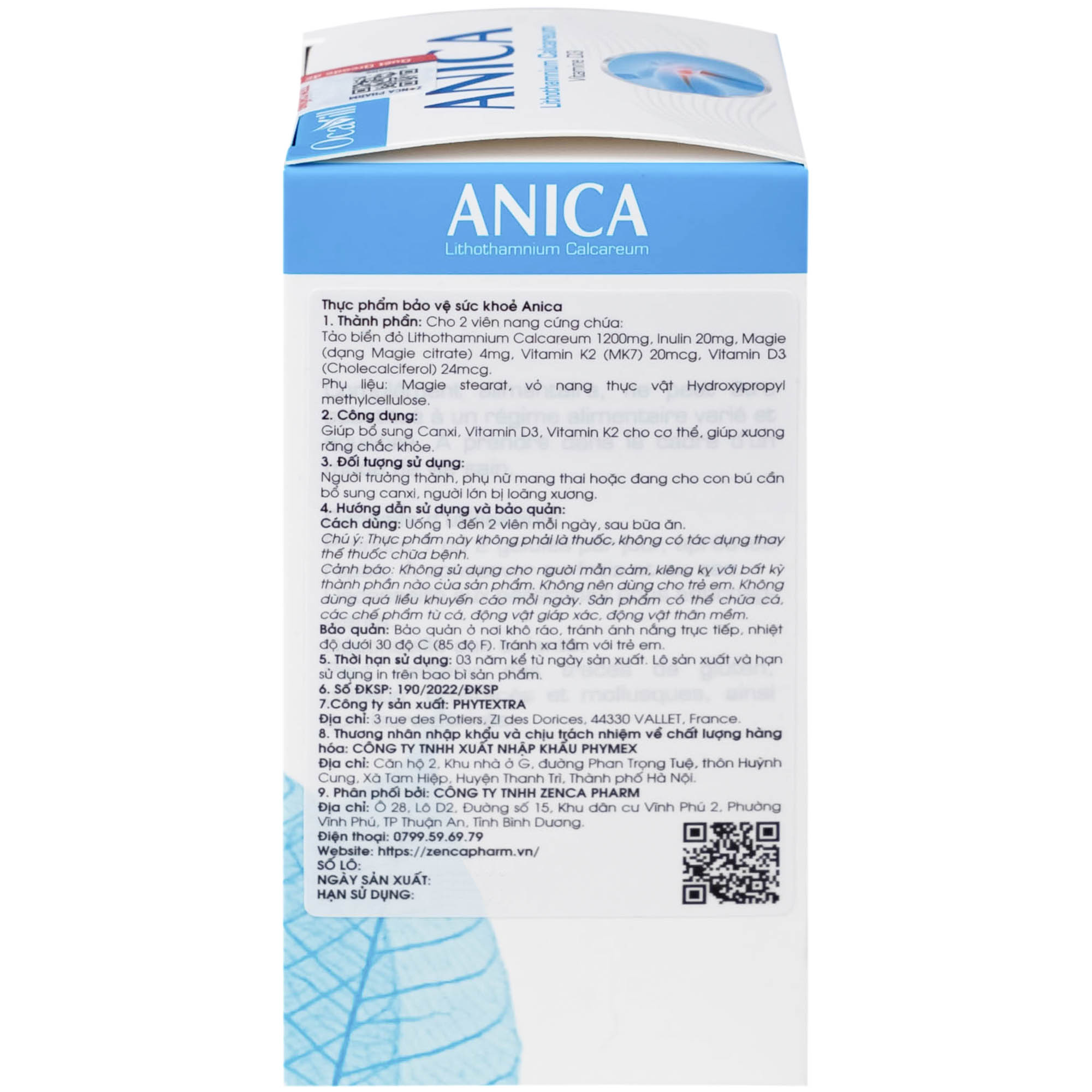 Viên uống bổ sung Canxi và Vitamin D3, K2, giúp xương răng chắc khỏe Anica Ocavill (60 viên)