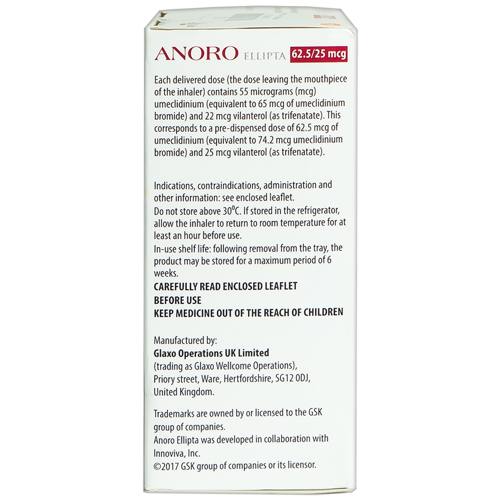 Thuốc Anoro Ellipta 62.5/25mcg GSK điều trị duy trì giãn phế quản (30 liều)