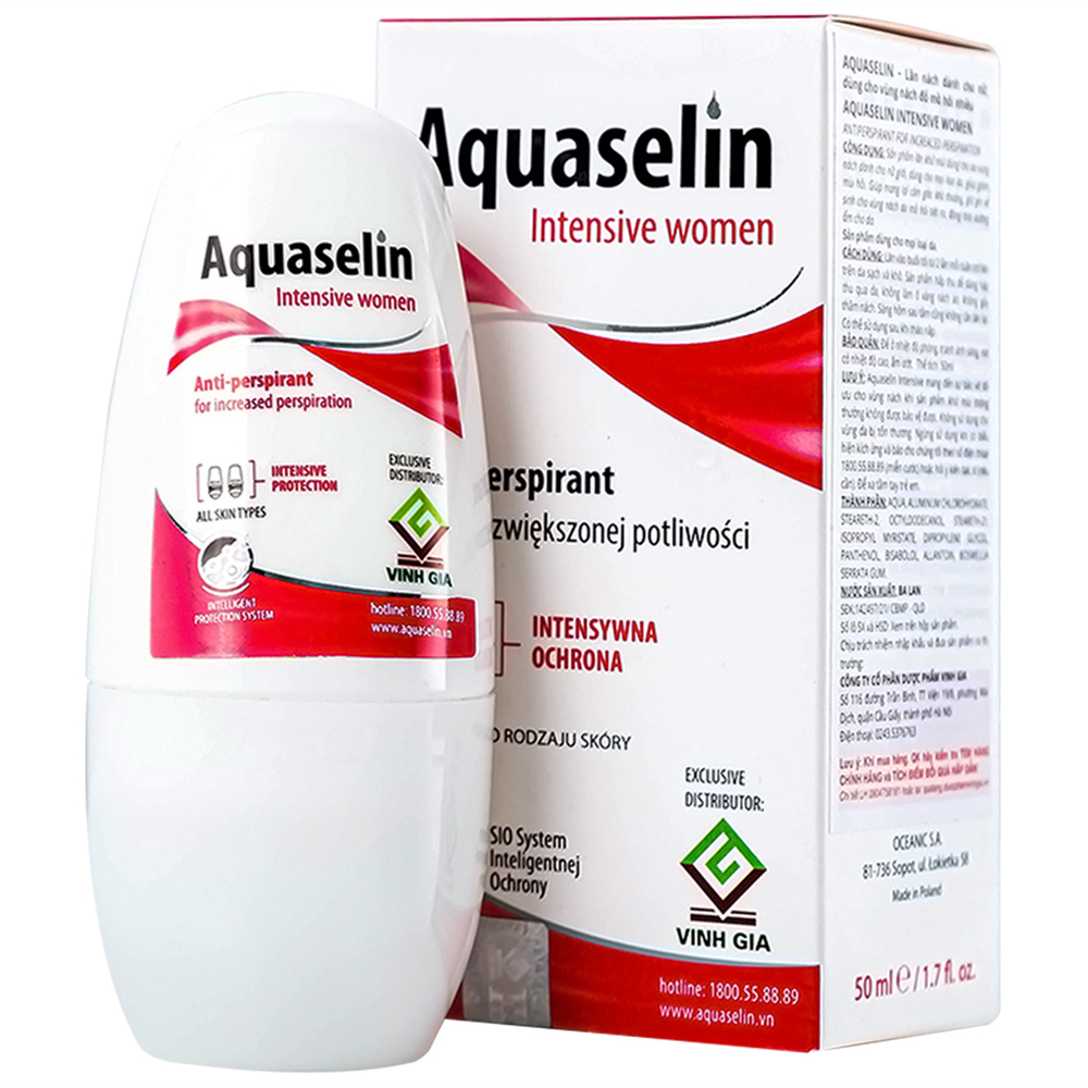 Lăn khử mùi giảm tiết mồ hôi cho nữ Aquaselin Intensive Women 50ml