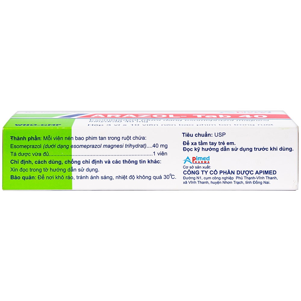 Thuốc Arazol-Tab 40 Apimed điều trị bệnh trào ngược dạ dày - thực quản (3 vỉ x 10 viên)