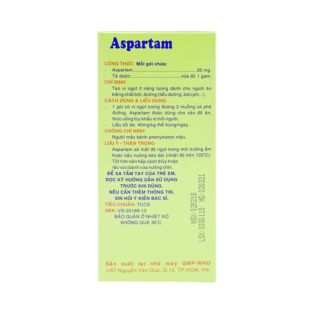 Thuốc bột Aspartam Pharmedic tạo vi ngọt ít năng lượng dành cho người béo phì, tiểu đường (50 gói x 1g)