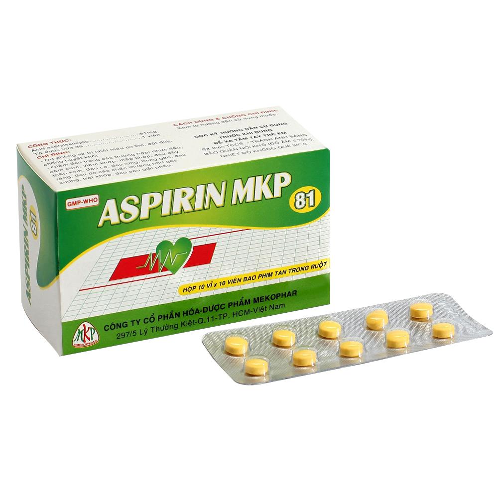 Thuốc Aspirin MKP 81 Mekophar phòng ngừa nhồi máu cơ tim, đột quỵ (10 vỉ x 10 viên)
