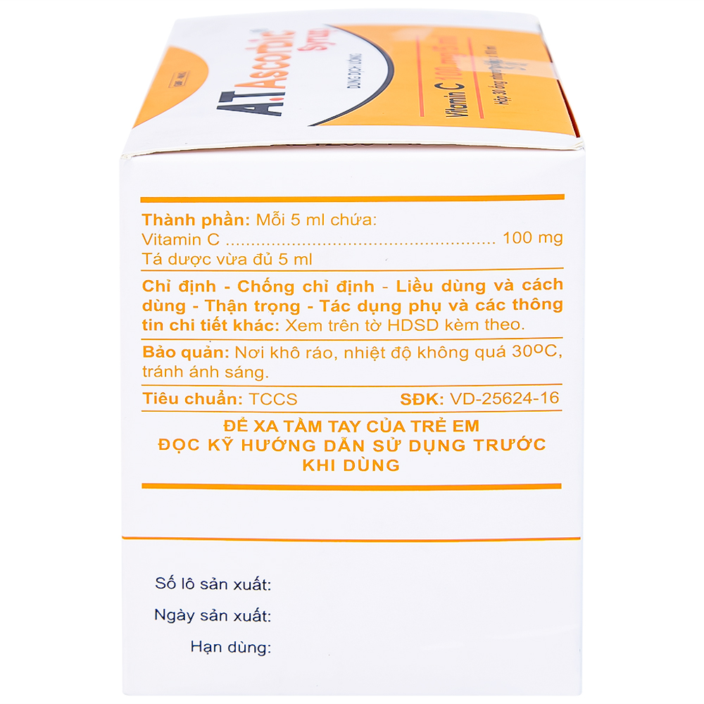Siro A.T Ascorbic An Thiên bổ sung vitamin C, phòng và điều trị bệnh scorbut (30 ống x 10ml)