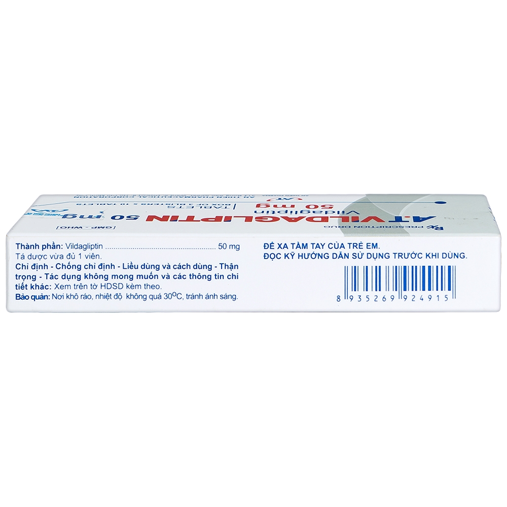 Thuốc A.T Vildagliptin 50mg An Thiên điều trị đái tháo đường típ 2 (3 vỉ x 10 viên)