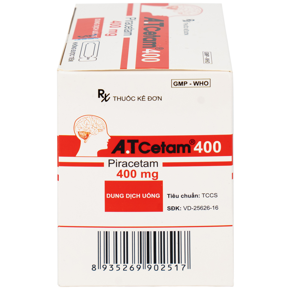 Thuốc A.T Cetam 400 An Thiên điều trị chóng mặt, giật rung cơ, thiếu máu não, suy giảm nhận thức ở người già (30 ống x 10ml)
