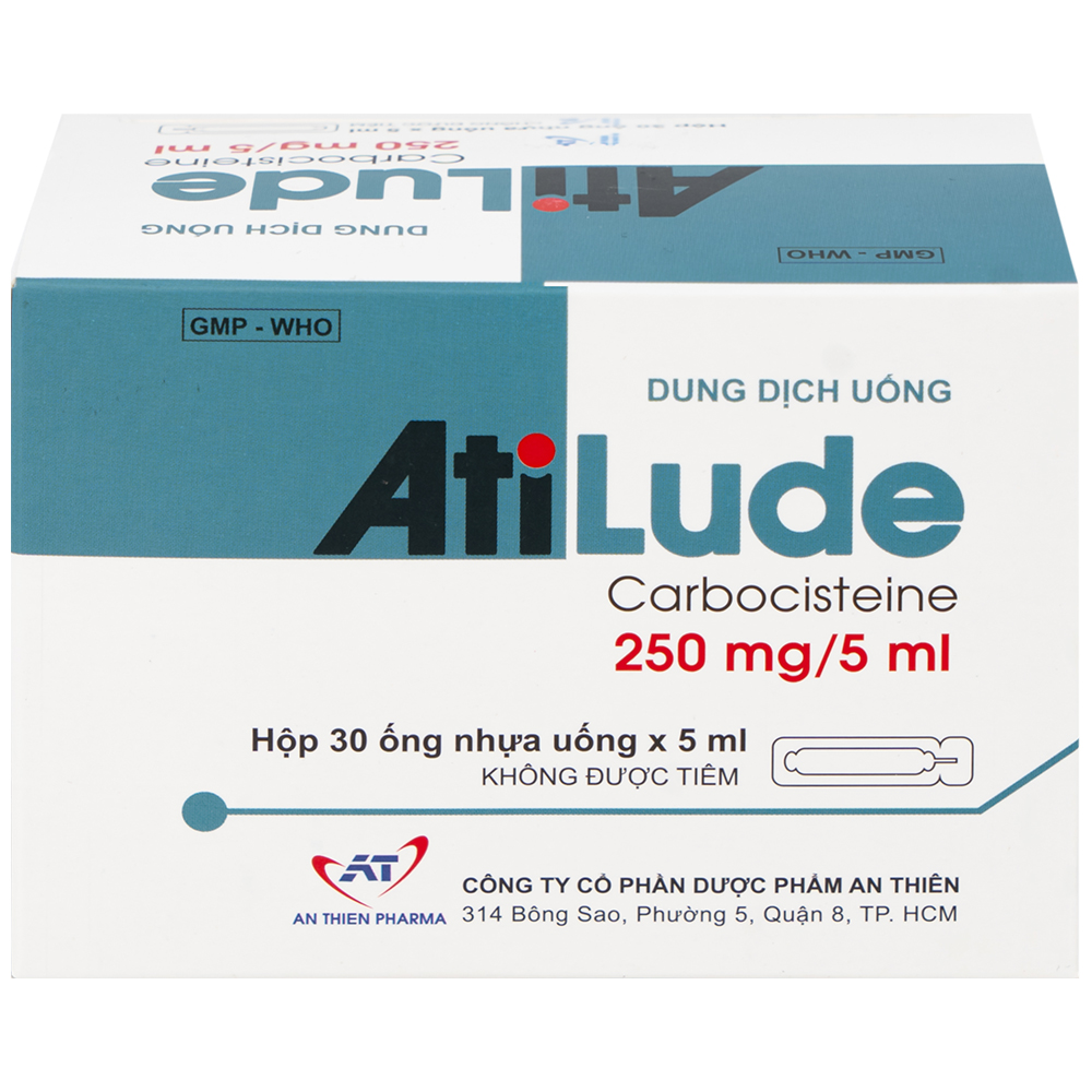 Dung dịch uống AtiLude 250mg/5ml An Thiên tiêu nhầy, rối loạn đường hô hấp (6 vỉ x 5 ống x 5ml)