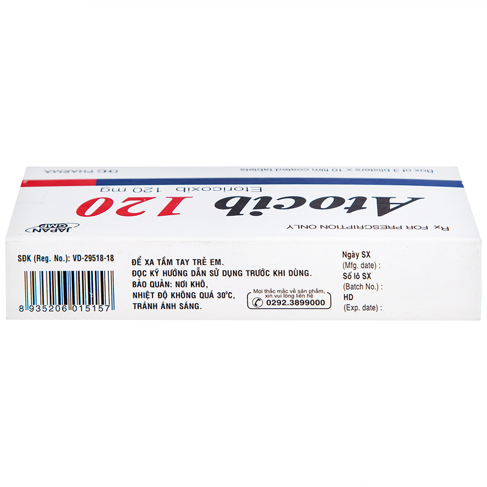 Thuốc Atocib 120mg DHG điều trị thoái hóa khớp, viêm khớp dạng thấp (3 vỉ x 10 viên)