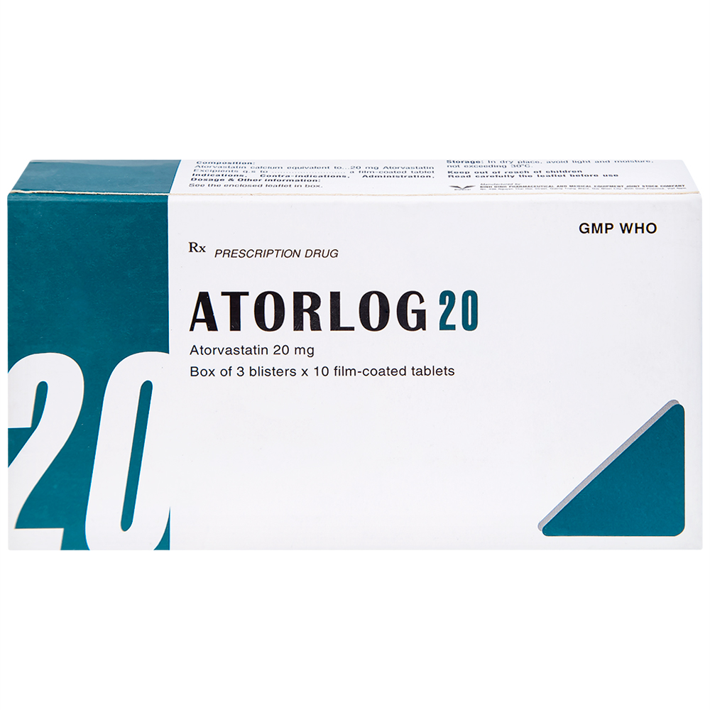 Thuốc Atorlog 20mg Bidiphar điều trị tăng cholesterol toàn phần và LDL-cholesterol (3 vỉ x 10 viên)
