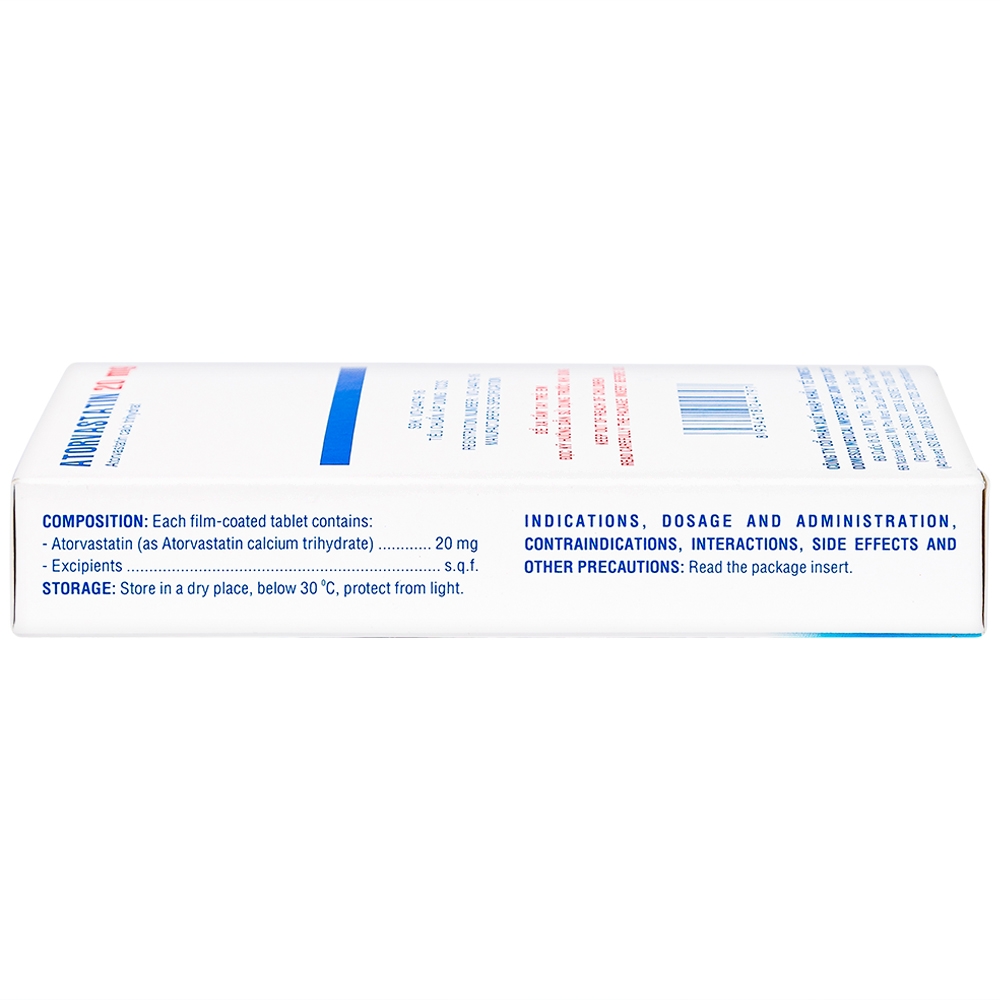 Thuốc Atorvastatin 20mg Domesco điều trị tăng lipid huyết, phòng ngừa bệnh tim mạch (2 vỉ x 10 viên)