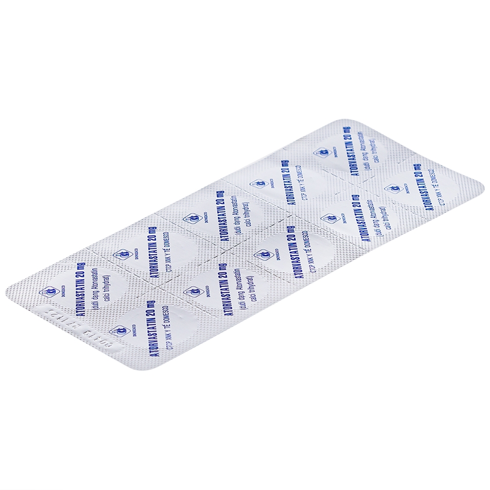 Thuốc Atorvastatin 20mg Domesco điều trị tăng lipid huyết, phòng ngừa bệnh tim mạch (2 vỉ x 10 viên)