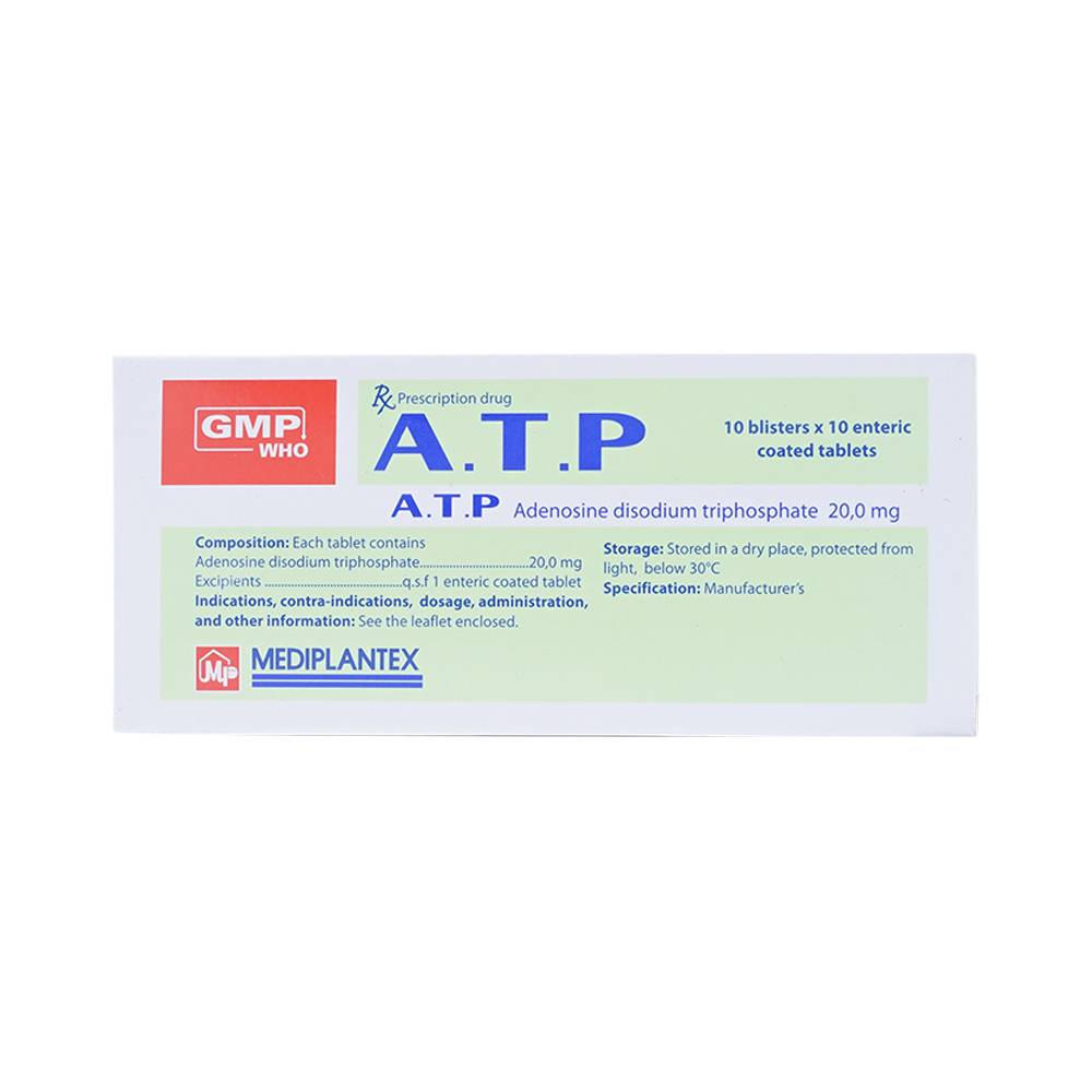 Thuốc  A.T.P 20mg Mediplantex điều trị suy tim, hoạt động cơ kém, bệnh lý dạ dày (10 vỉ x 10 viên)
