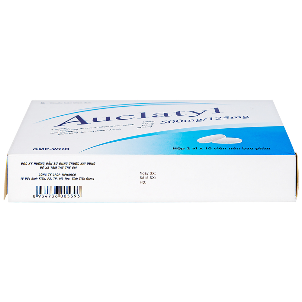 Thuốc Auclatyl 500mg/125mg Tipharco điều trị nhiễm khuẩn (2 vỉ x 10 viên)