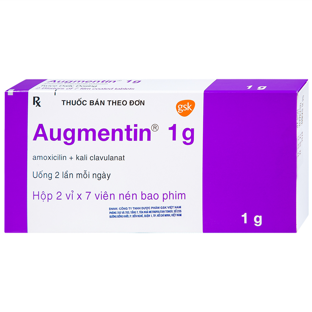 Thuốc Augmentin 1g GSK điều trị nhiễm khuẩn (2 vỉ x 7 viên)