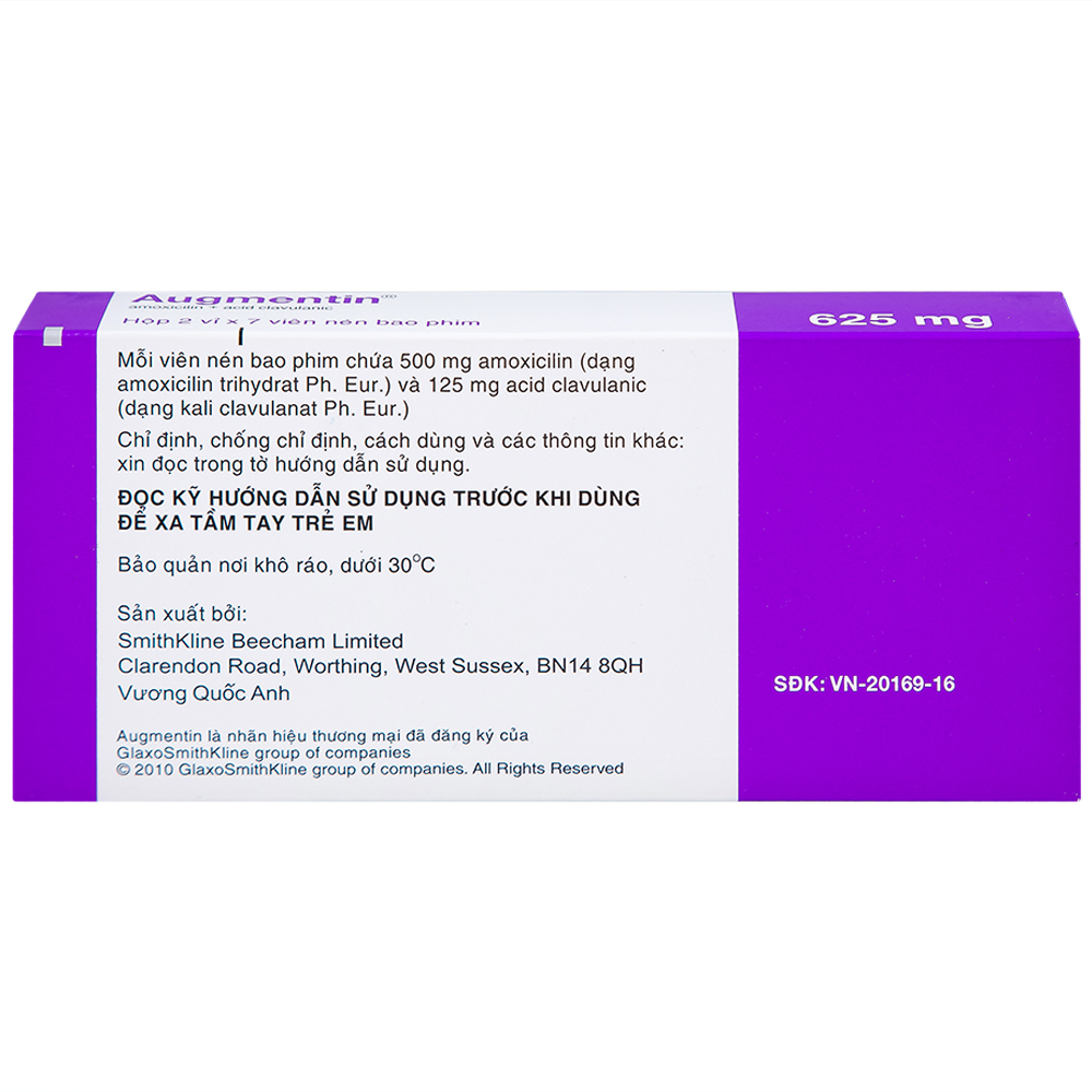 Thuốc Augmentin 625mg GSK điều trị nhiễm khuẩn (2 vỉ x 7 viên)