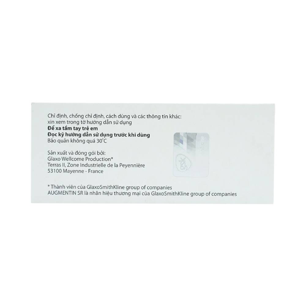Thuốc Augmentin SR 1000/62.5mg Hanoi Pharma điều trị nhiễm khuẩn đường hô hấp (7 vỉ x 4 viên)