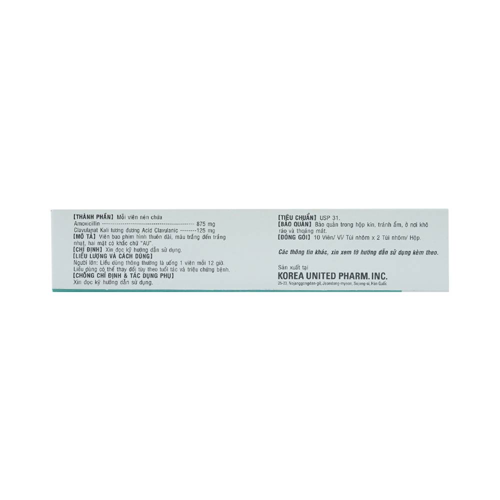 Thuốc Augmex Duo Korea United điều trị viêm phế quản, viêm bàng quang (2 vỉ x 10 viên) 