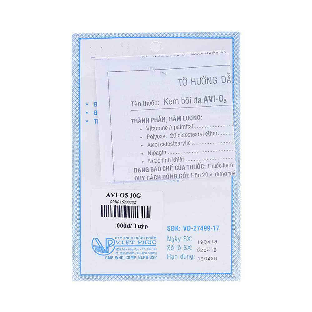 Kem bôi da Avi-O5 Việt Phúc hỗ trợ dưỡng da, liền sẹo (10g)