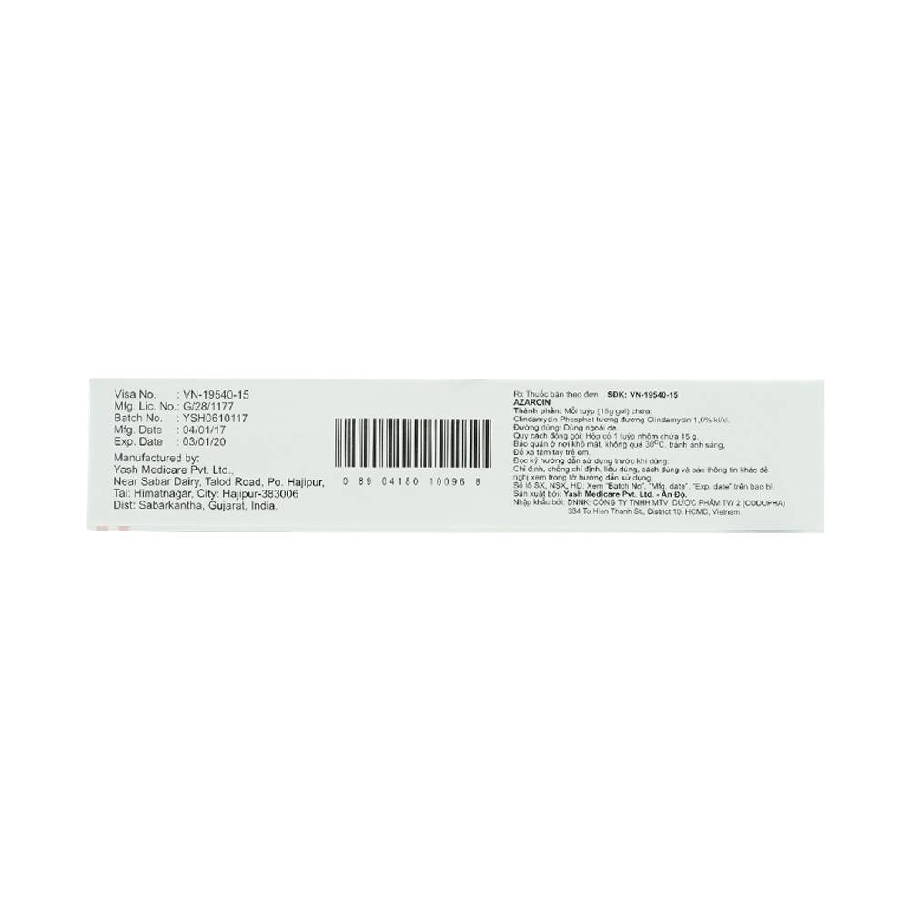 Gel bôi ngoài da Azaroin Square điều trị mụn trứng cá nhẹ đến vừa (15g)