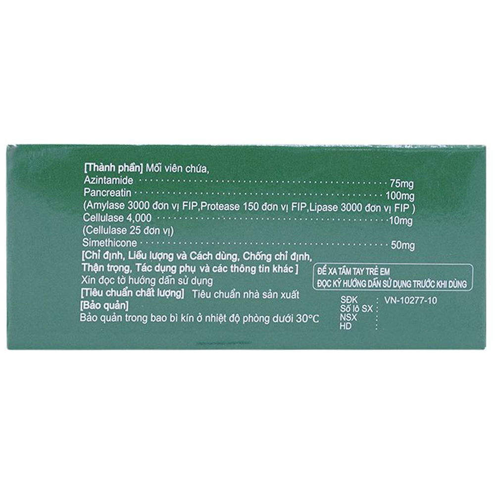 Thuốc Azintal Forte điều trị đầy hơi, khó tiêu, chướng bụng (10 vỉ x 10 viên)