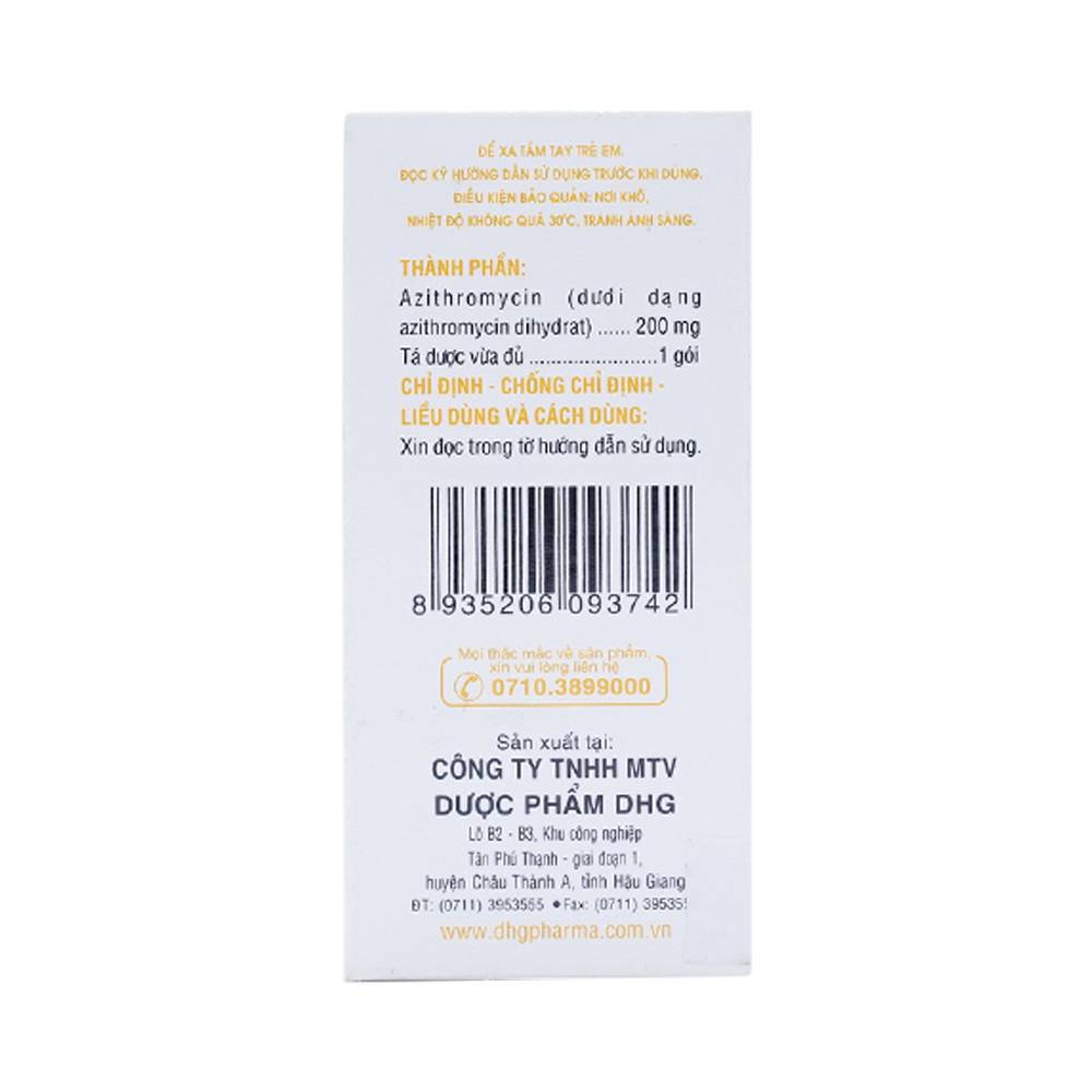 Bột Azithromycin 200 DHG điều trị nhiễm khuẩn (24 gói)