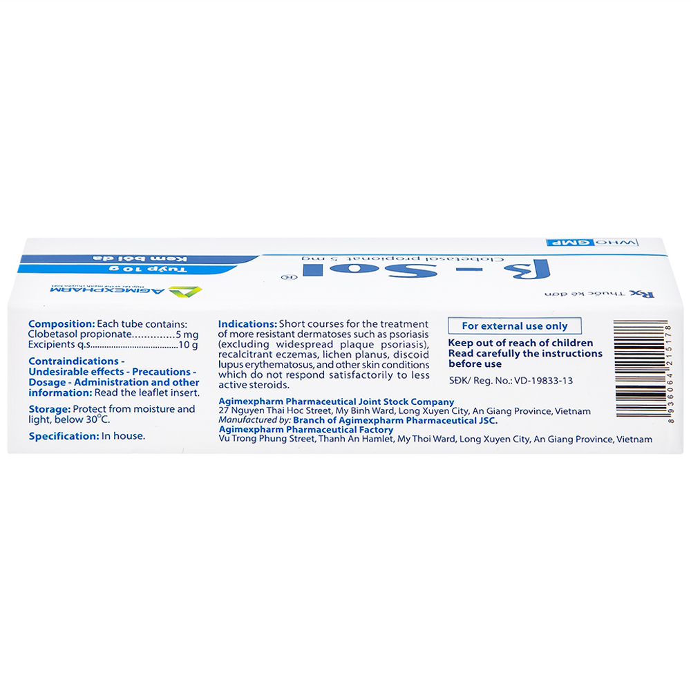Kem bôi da B- Sol Agimexpharm điều trị vảy nến, chàm (10g)
