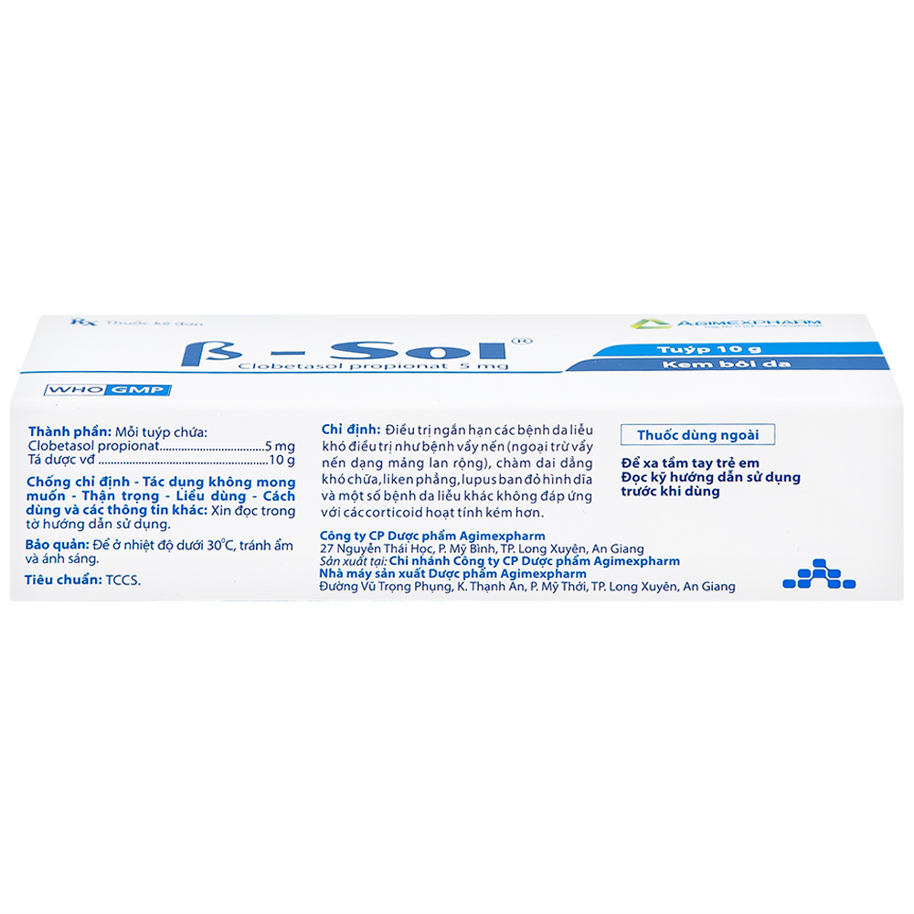 Kem bôi da B- Sol Agimexpharm điều trị vảy nến, chàm (10g)