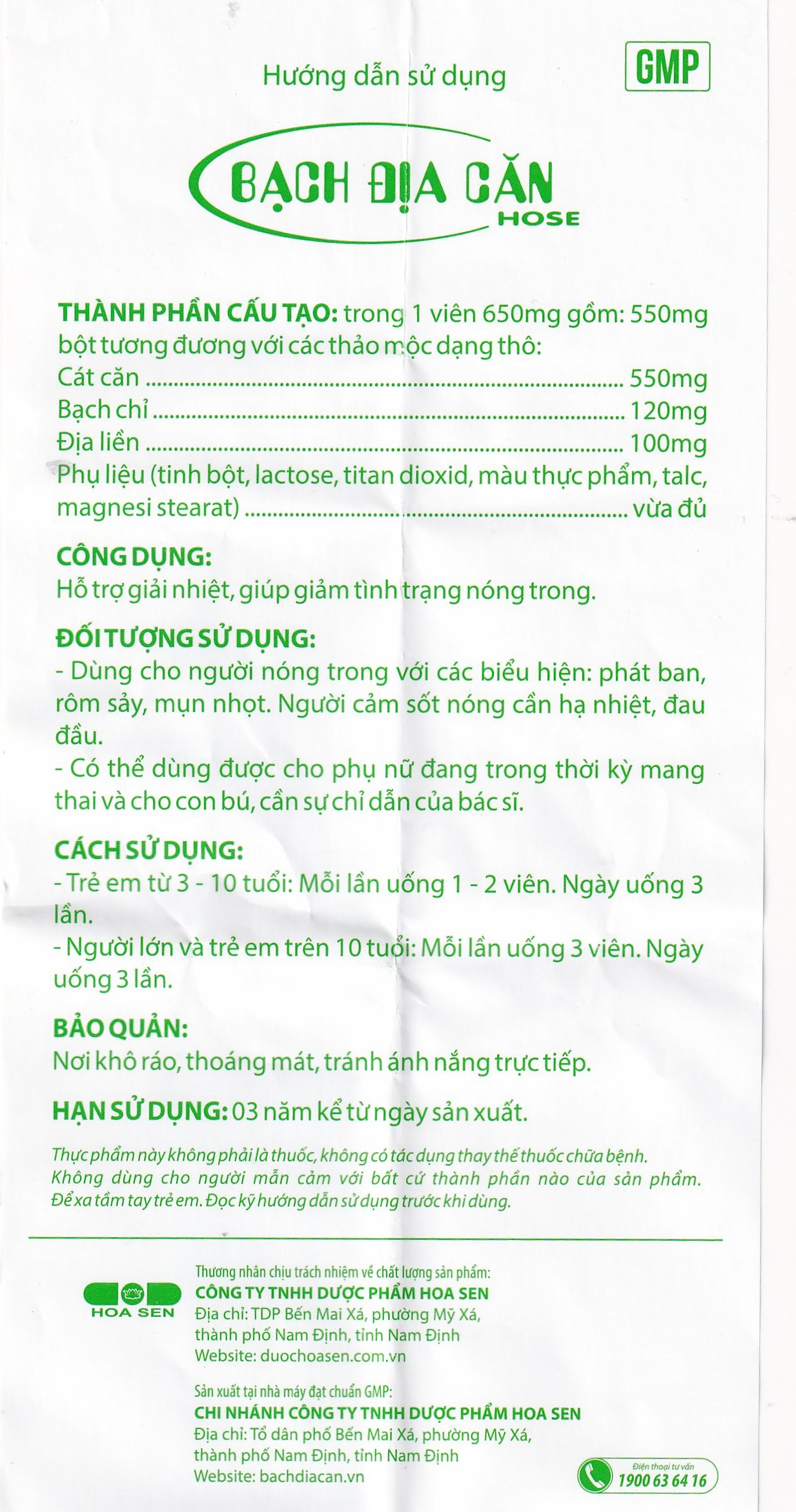 Viên hỗ trợ giải nhiệt Bạch Địa Căn Hose Hoa Sen (10 vỉ x 10 viên)